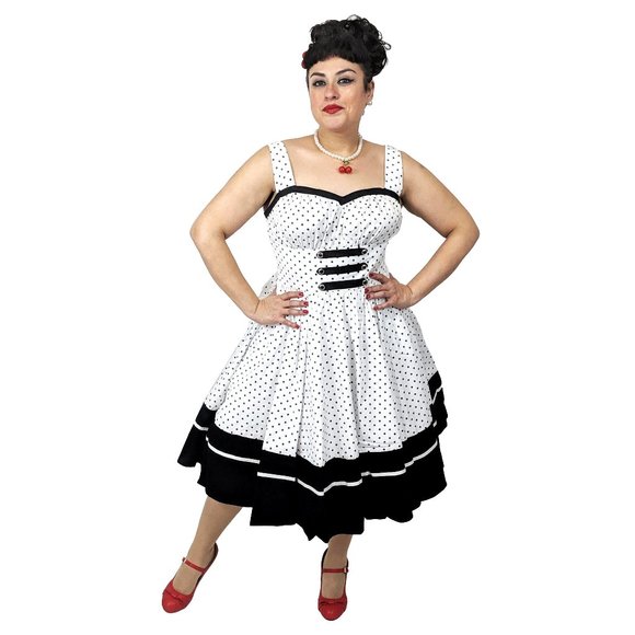 Glitz Glam and Rebellion Dresses & Skirts - Strappy Swing Dress in White with Black Polka Dots
